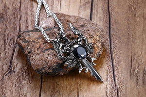 MPRAINBOW Fashionable, Gothic Style, Stainless Steel Dragon & Sword Theme Pendant / Necklace