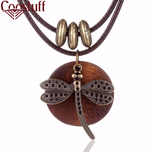 COOSTUFF Vintage / Bohemian Wooden Dragonfly Theme Handmade Necklace / Pendant - Ladies / Women's