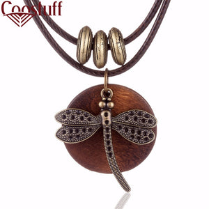 COOSTUFF Vintage / Bohemian Wooden Dragonfly Theme Handmade Necklace / Pendant - Ladies / Women's