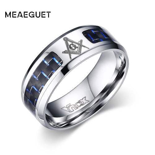 VNOX Stylish Freemason Theme Ring - Gents / Men's, Stainless Steel, Carbon Fiber