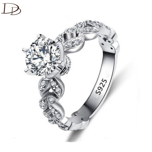 DODO & HIHANG 925 Sterling Silver ladies Ring with 1.5 Carat AAA Cubic Zircon & Crystal Leaves - Jewellery, Weddings, Engagements