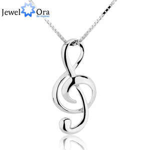JEWELORA 925 Sterling Silver Treble Clef Themed Necklace / Pendant - Ladies, Women's, Rhodium Plated