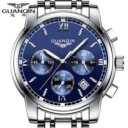 GUANQIN Fashionable Branded Business Watch - Men's / Gents - Stainless Steel, Sapphire Crystal, Water Resistant 30m (3 Bar)
