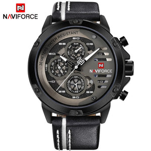 NAVIFORCE Brand Sports / Military Quartz Stainless Steel Watch - Men's, 24 Hour, Water Resistant, Leather