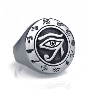 ELFASIO 316L Stainless Steel Egyptian Eye of Horus / Ra Theme Ring - Unisex, Men, Women