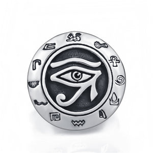 ELFASIO 316L Stainless Steel Egyptian Eye of Horus / Ra Theme Ring - Unisex, Men, Women