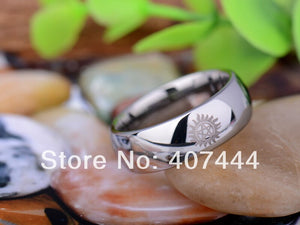 YGK Classic Tungsten Carbide, Silver, Supernatural Logo Themed Dome Ring - Unisex, Men's, Women's