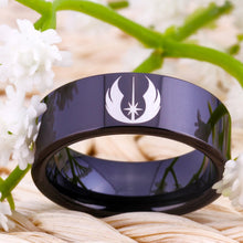 YGK Trendy Tungsten Carbide Black Star Wars Jedi Logo Themed Ring - Unisex, Men's, Women's