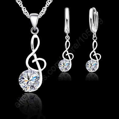 JEXXI 925 Sterling Silver Necklace / Pendant & Earring Music Note Theme Jewellery Set - Woman's / Ladies, Cubic Zirconia