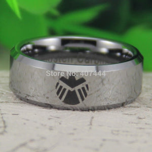 YGK Trendy Tungsten Carbide Silver Marvel, Agents of Shield Logo Themed Ring - Unisex, Men's, Women's