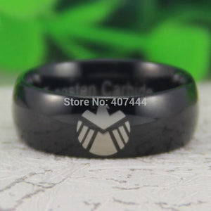 YGK Trendy Tungsten Carbide Black Marvel, Agents of Shield Logo Themed Ring - Unisex, Men's, Women's