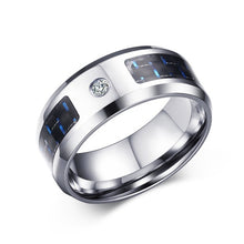 VNOX Fashionable Stainless Steel & Carbon Fiber Ring - Men's / Gents, Cubic Zirconia
