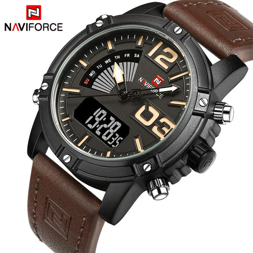 NAVIFORCE Military / Sports Stainless Steel Dual Display Quartz, LED Watch - Men's / Gents, Water Resistant 30m