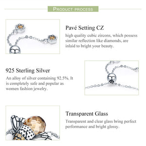 BAMOER 925 Sterling Silver Dancing Honey Bee Theme Adjustable Ladies / Women's Bracelet - CZ / Glass