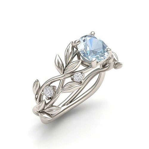 LNRRABC Elegant Vines & Leaves Theme Blue Rhinestone Ring - Ladies / Women's