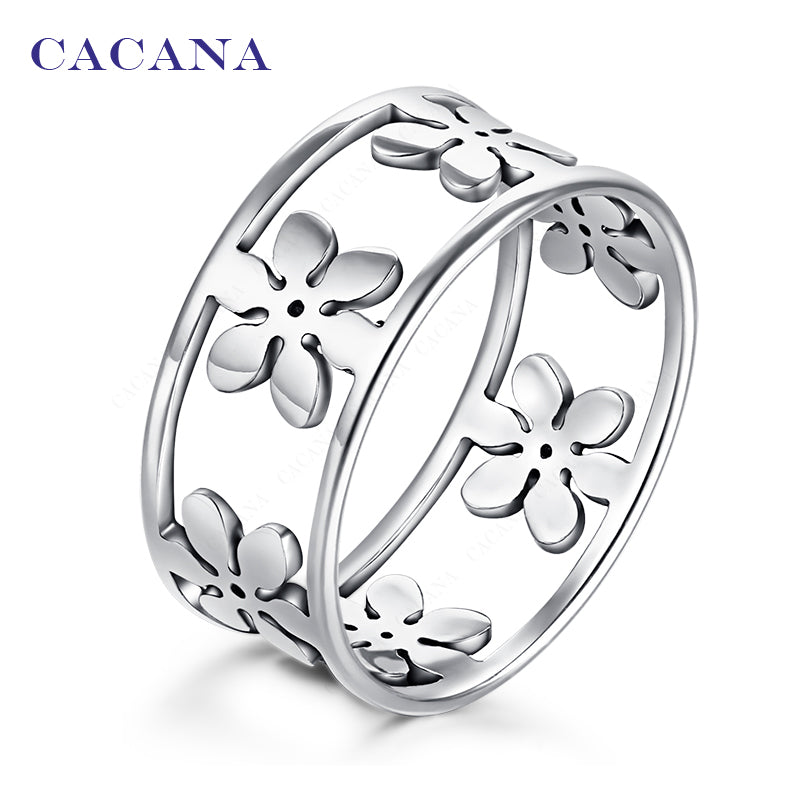 CACANA Titanium / Stainless Steel Five Petal Flower Themed Ring - Ladies / Women's