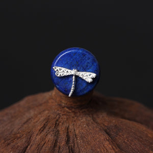 Elegant, 925 Sterling Silver + Blue Lapis Lazilui, Dragonfly Theme Stud Earrings - Ladies / Women's