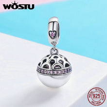 WOSTU 925 Sterling Silver Opening Dangle Ball Heart Charm for Charm Bracelet - Ladies / Women's, CZ