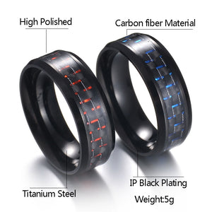 ELSEMODE Stylish IP Plated Stainless Steel, Carbon Fibre Inlay Ring - Men's / Gents