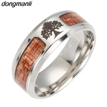 DONGMANLI Nordic Theme Yggdrasil Theme Wooden / Stainless Steel Ring - Gent's / Men's, Viking, Rune