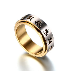 VNOX Classic / Elegant, Stainless Steel (Gold Plated),Tibetan / Buddhist Six Spinner Ring