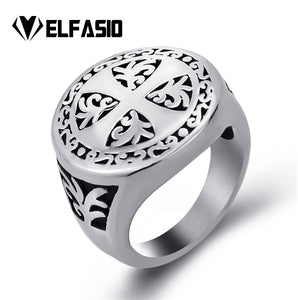 ELFASIO 316L Stainless Steel Gothic Style Silver Cross Theme Ring - Unisex