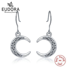 EUDORA Elegant 925 Sterling Silver Crescent Moon & Celtic Knot Themed Drop Earrings - Ladies / Women's