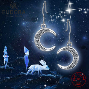 EUDORA Elegant 925 Sterling Silver Crescent Moon & Celtic Knot Themed Drop Earrings - Ladies / Women's