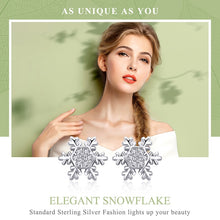 BAMOER 925 Sterling Silver Winter Snowflake theme Stud Earrings - Ladies / Women's, Platinum Plated, Cubic Zirconia