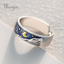 THAYA 925 Sterling Silver Vincent van Gogh "The Starry Night" Themed Couples Rings - Men / Women, Enamel