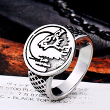BEIER Punk / Trendy 316L Stainless Steel Howling Wolf & Moon Theme Ring - Men's / Gents
