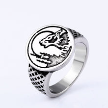 BEIER Punk / Trendy 316L Stainless Steel Howling Wolf & Moon Theme Ring - Men's / Gents