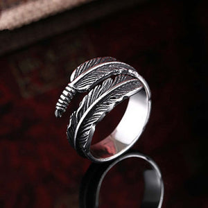 ZTRLIUA Classic 925 Sterling Silver Plated Feather Theme Adjustable Ring - Ladies / Women's