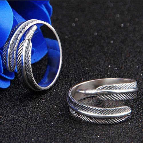ZTRLIUA Classic 925 Sterling Silver Plated Feather Theme Adjustable Ring - Ladies / Women's