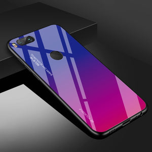 Xiaomi, Stylish Rear Tempered Glass & TPU Gradient Fitted Case (Pocophone, Redmi 6 7, Note 5 6 7 8 Pro)