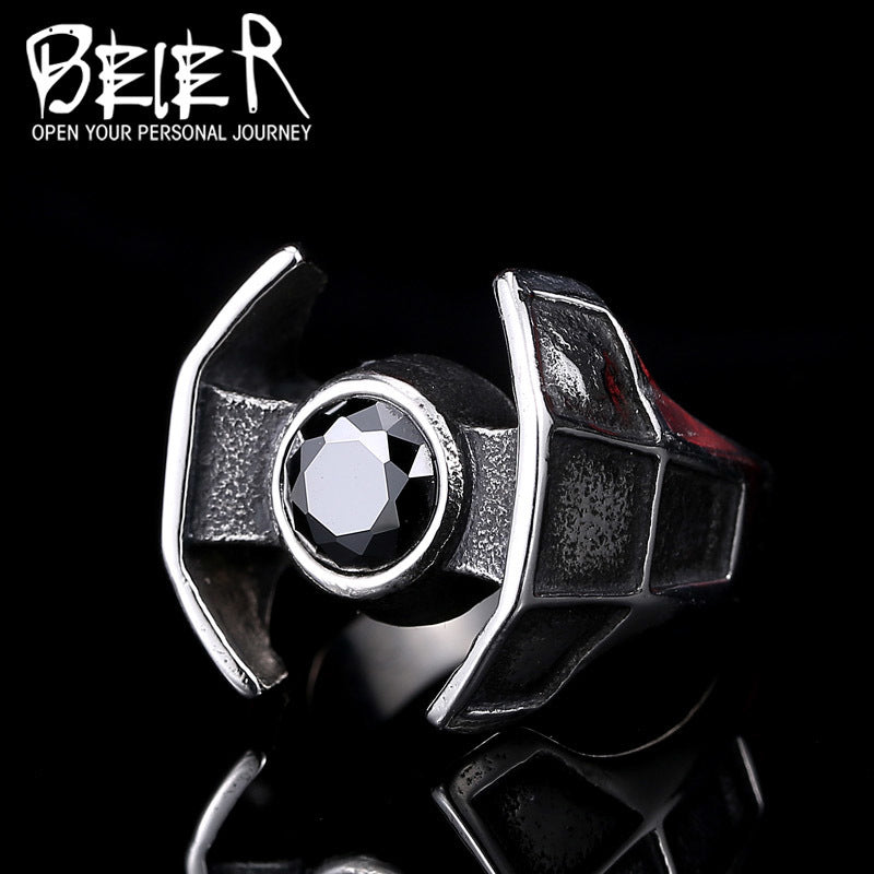 BEIER Sci-Fi / Trendy 316L Stainless Steel Star Wars Tie Fighter Theme Ring - Men's / Gents