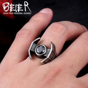 BEIER Sci-Fi / Trendy 316L Stainless Steel Star Wars Tie Fighter Theme Ring - Men's / Gents
