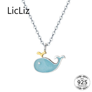 LicLiz Cute 925 Sterling Silver Whale Theme Pendant / Necklace - Ladies / Women's, White Gold Plated